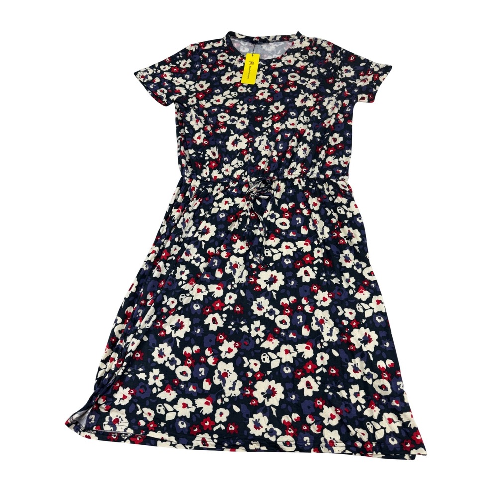 Simier Fariry Womens Floral Midi Dress Navy Red White Short Sleeve XL 4686